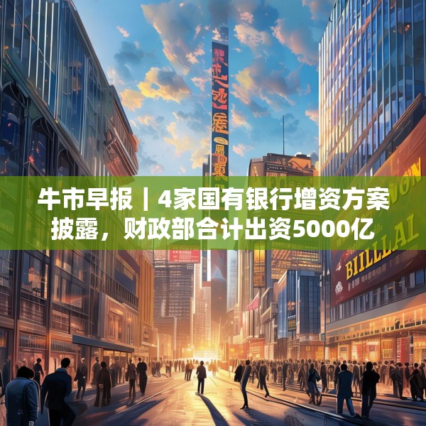 牛市早报｜4家国有银行增资方案披露，财政部合计出资5000亿
