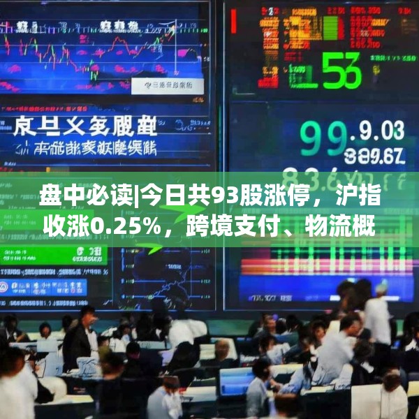盘中必读|今日共93股涨停，沪指收涨0.25%，跨境支付、物流概念集体走高