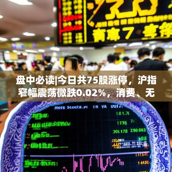 盘中必读|今日共75股涨停，沪指窄幅震荡微跌0.02%，消费、无人物流概念逆势大涨