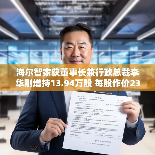海尔智家获董事长兼行政总裁李华刚增持13.94万股 每股作价23.1港元